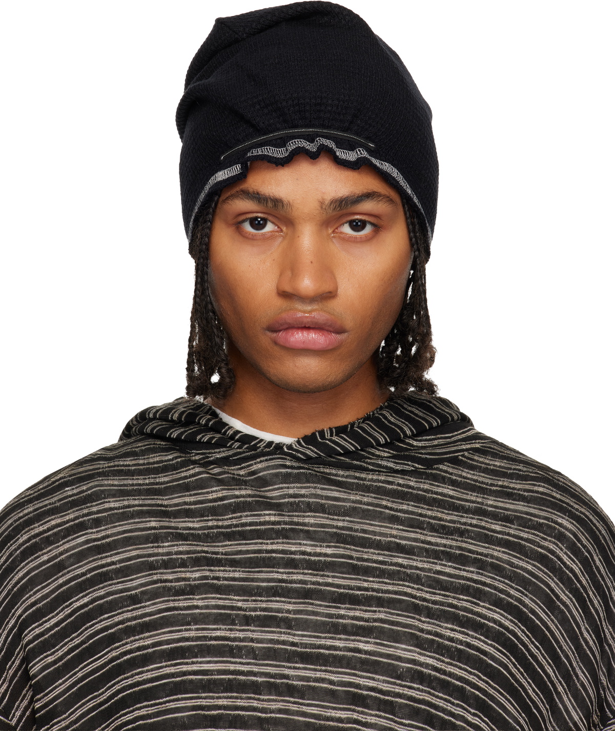 Black Elastic Beanie by 424 on Sale