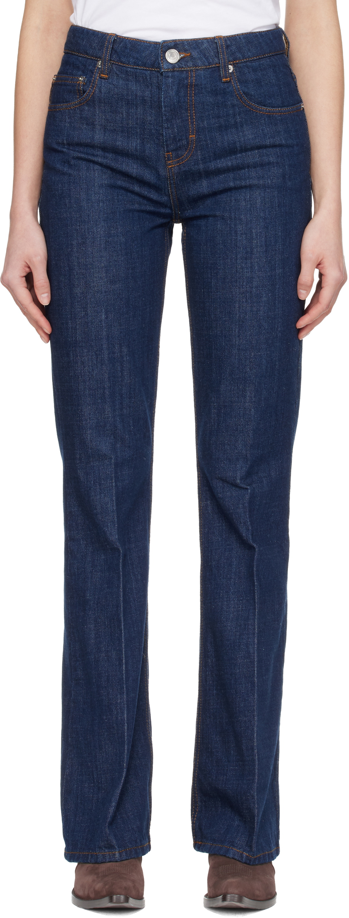 AMI Paris Navy Cotton Bootcut Fit Jeans