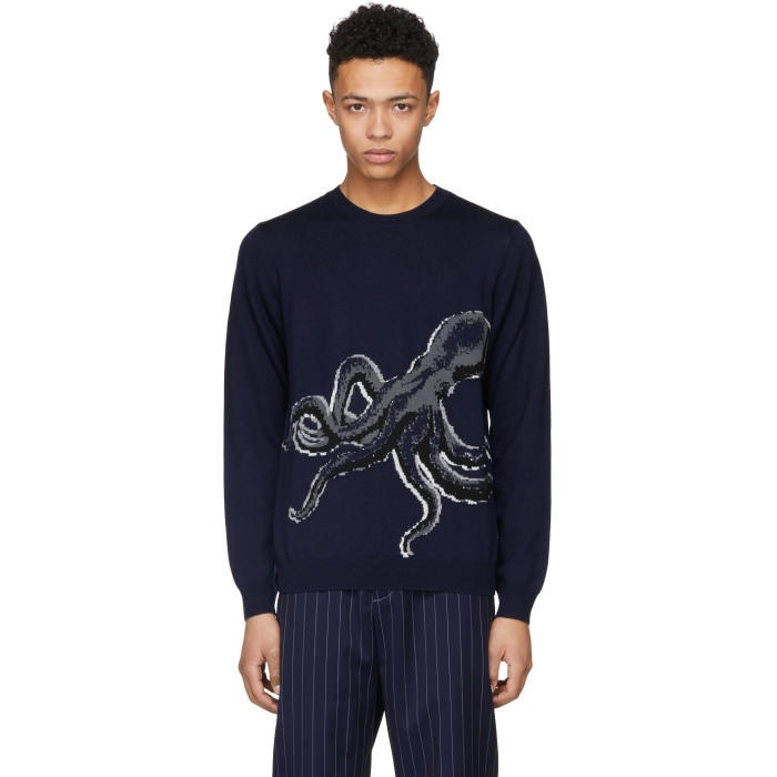 Photo: PS by Paul Smith Navy Octopus Knit Sweater