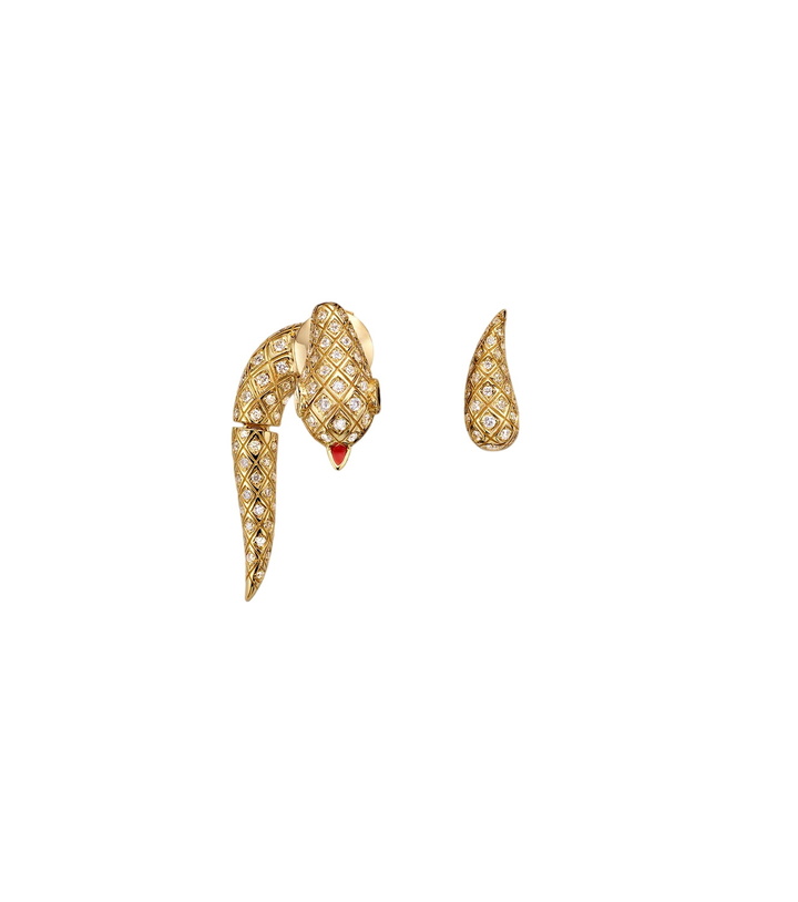 Photo: Yvonne Léon Python 9kt gold earrings with diamonds and spinels