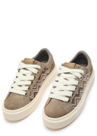 Cleens Ace Chevron-knit Suede Sneakers Beige