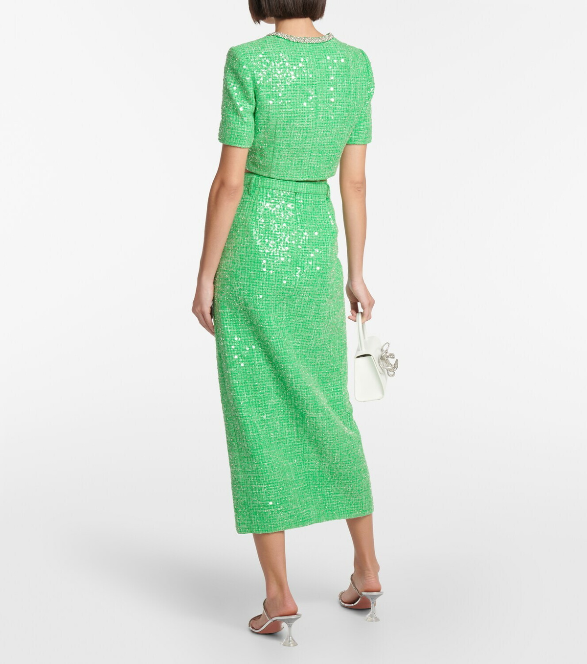 Self-Portrait Lime Boucle Midi Skirt in Green