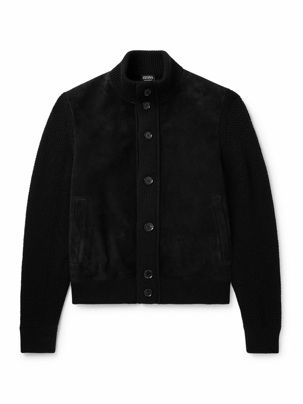 Photo: Zegna - Suede-Trimmed Textured-Cashmere Jacket - Black
