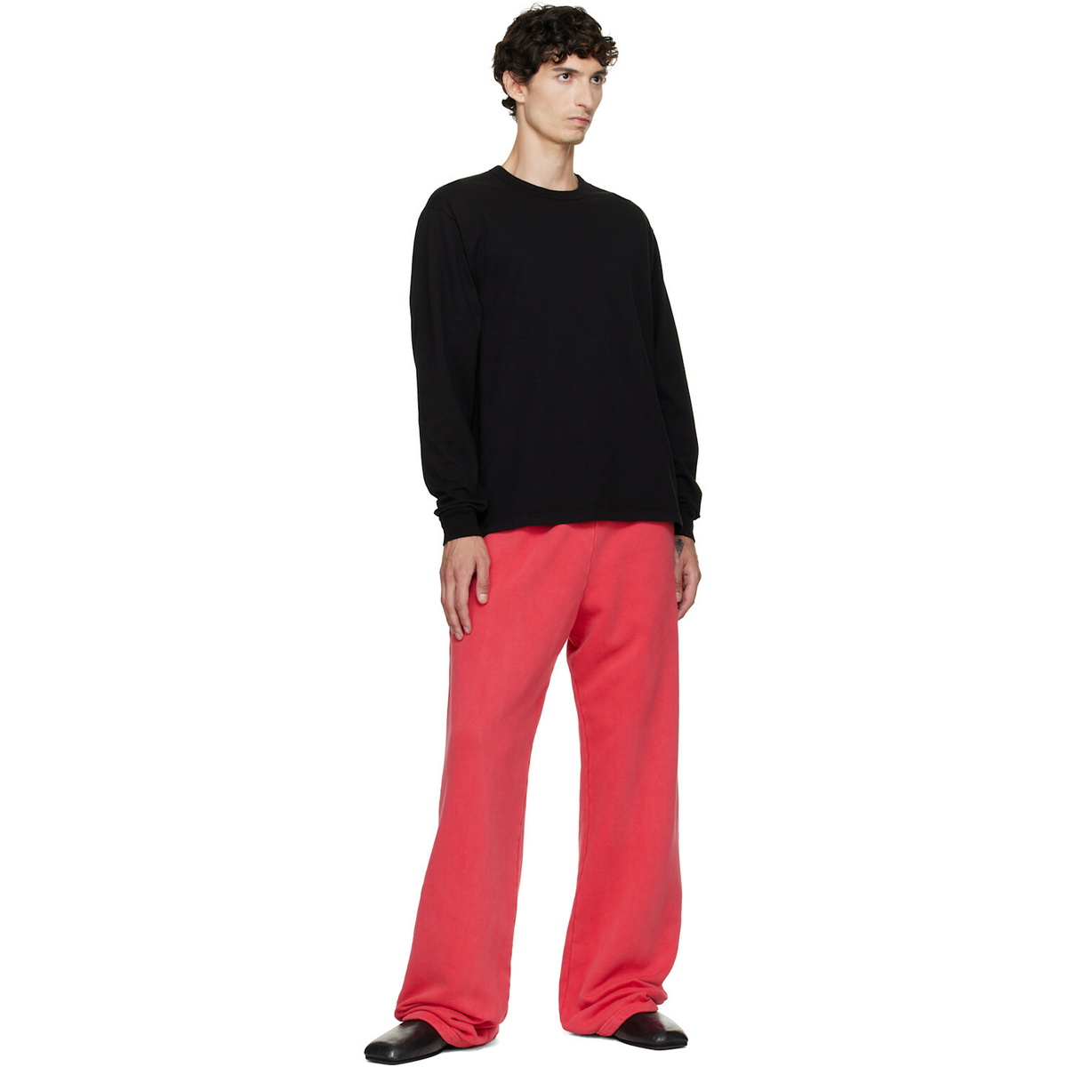 Les Tien Black Heavyweight Binded Neck Classic Long Sleeve T-shirt