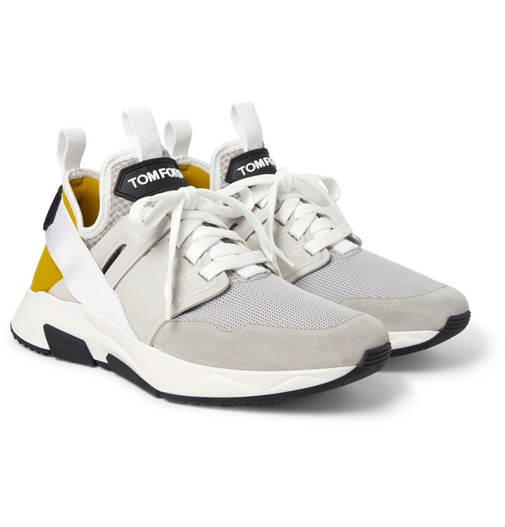 Photo: TOM FORD - Jago Suede, Mesh and Neoprene Sneakers - Gray