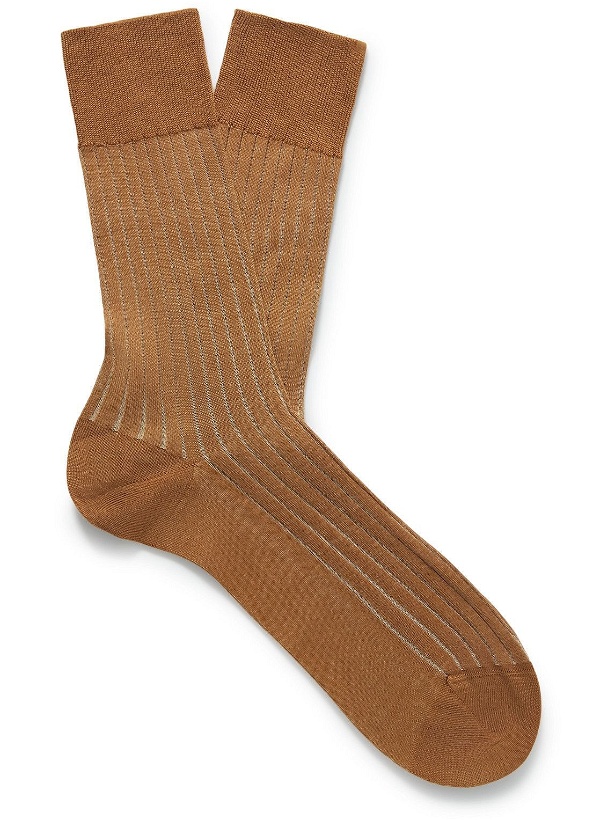 Photo: Falke - Shadow Ribbed Cotton-Blend Socks - Brown