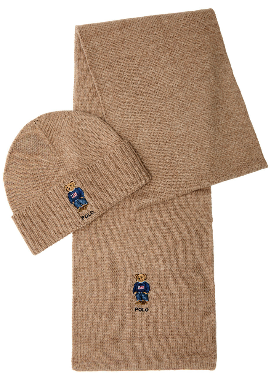 Polo Ralph Lauren Bear-embroidered Beanie and Scarf set - Brown - One Size