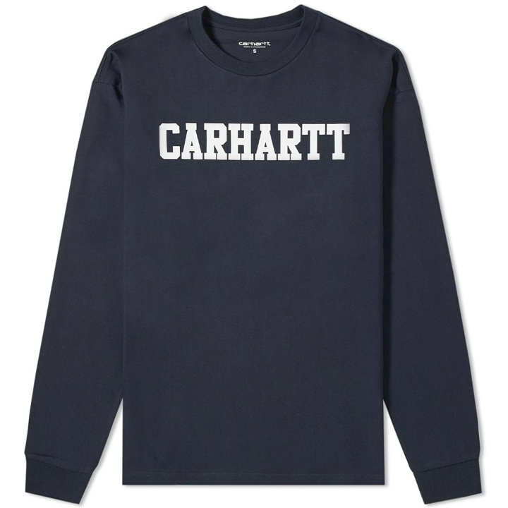 Photo: Carhartt Long Sleeve College Tee Dark Navy & White