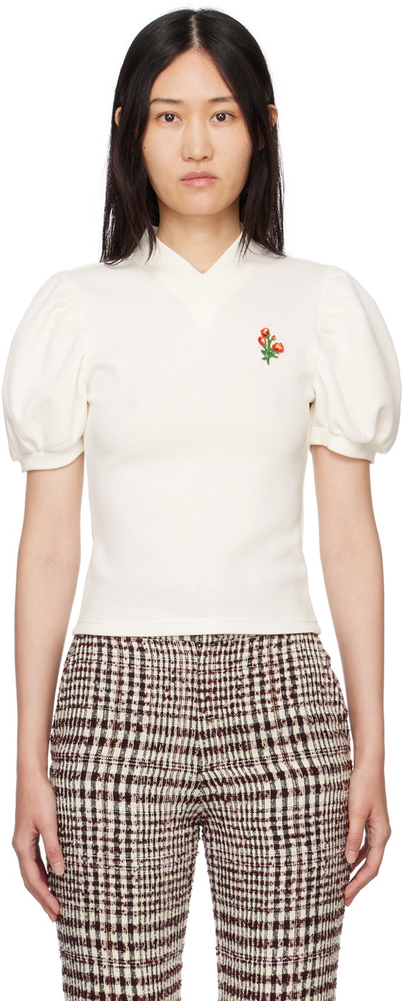 【関税込み】Shushu/Tong ホワイト ビーズ フローラル Tシャツ Shushu/Tong Off-White Floral Appliqué T-Shirt Shushu/Tong