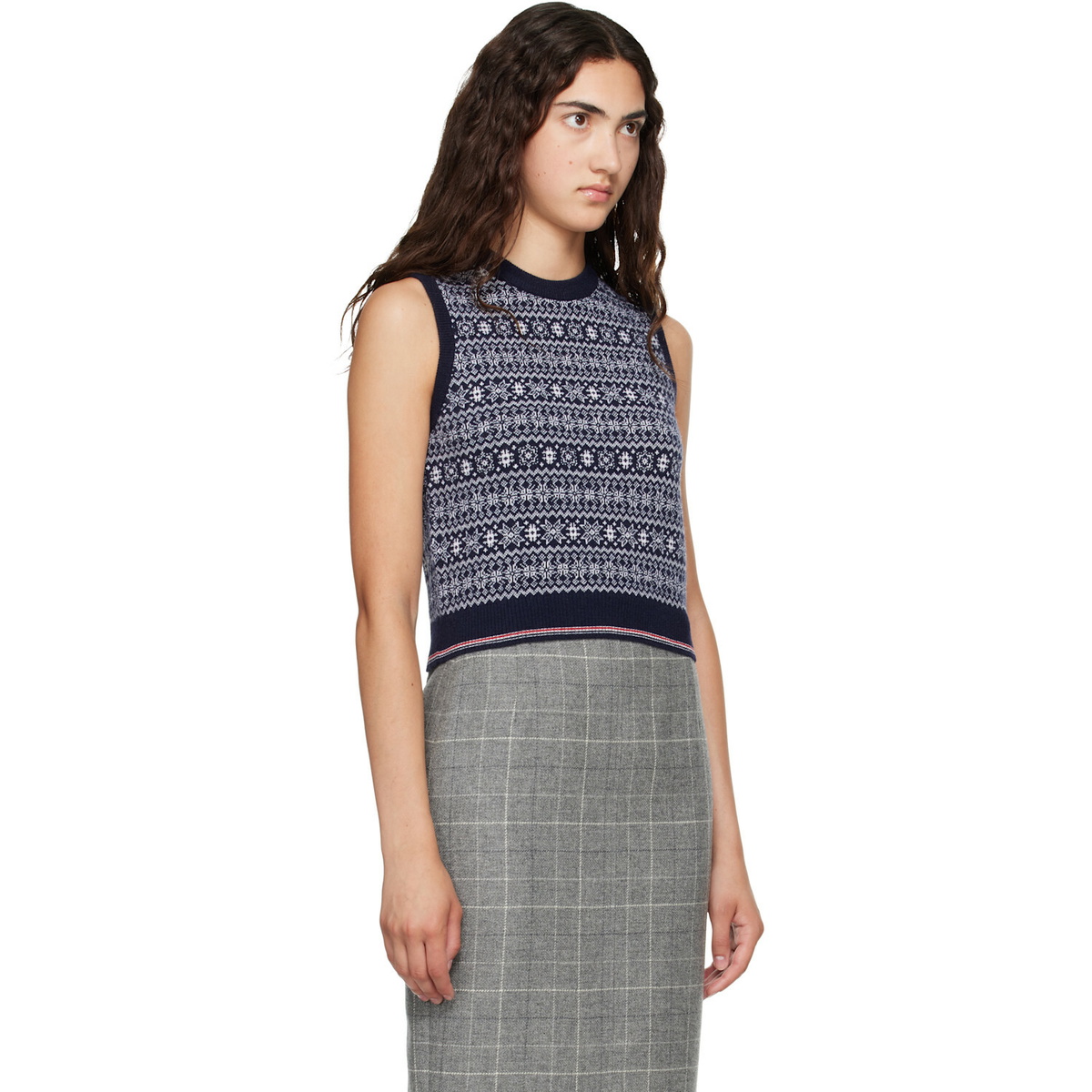 Thom Browne Navy Fairisle Jacquard Wool Sweater