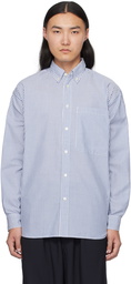 DAIWA PIER39 Blue & White Tech Button Down L/S Stripe Shirt