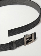 Fendi - 3cm Reversible Textured-Leather Belt - Gray