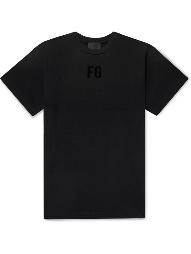 Photo: FEAR OF GOD - Logo-Flocked Cotton-Jersey T-Shirt - Black - L