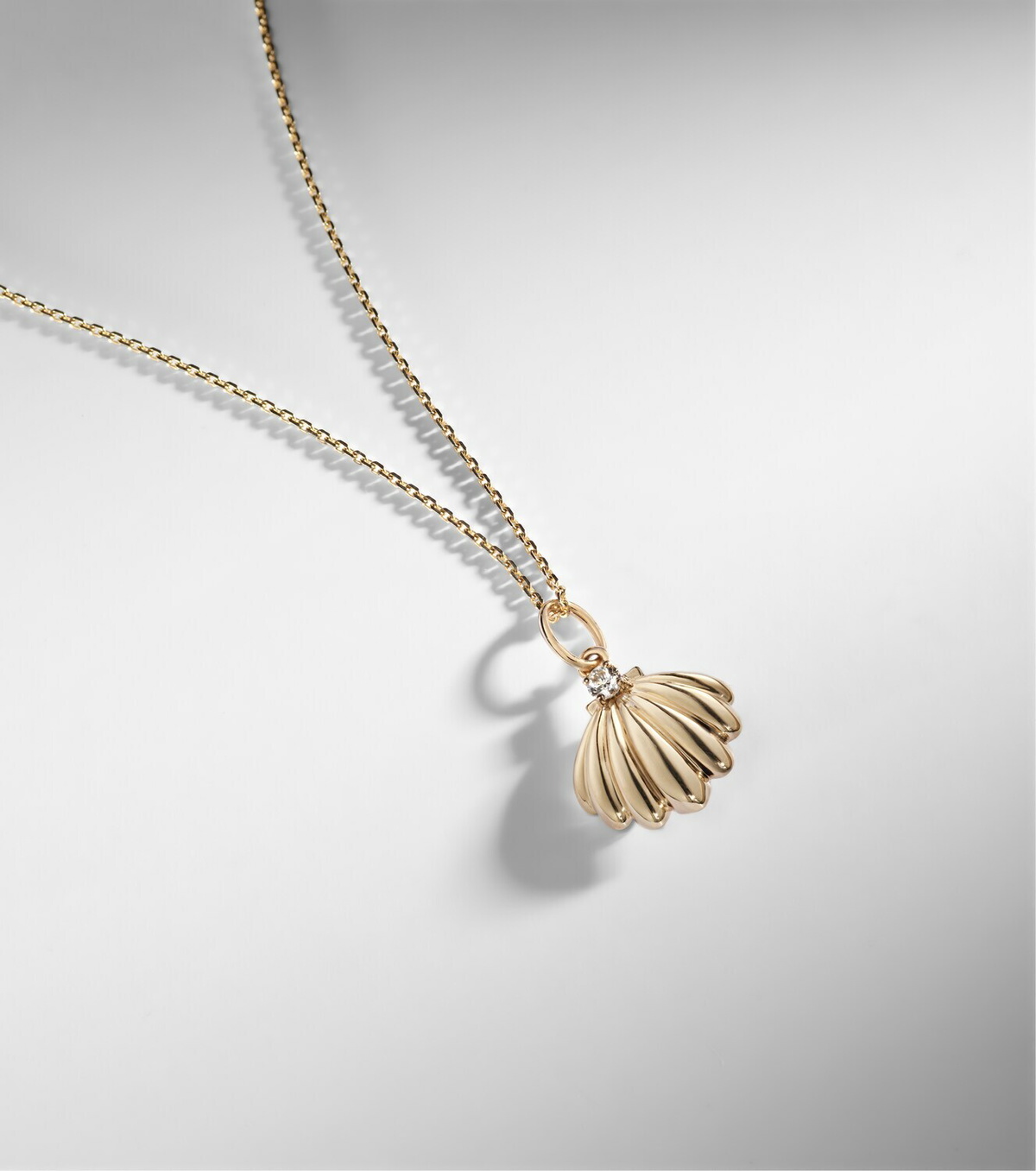 Stone and Strand Vintage Scallop Shell 14kt gold necklace with diamonds