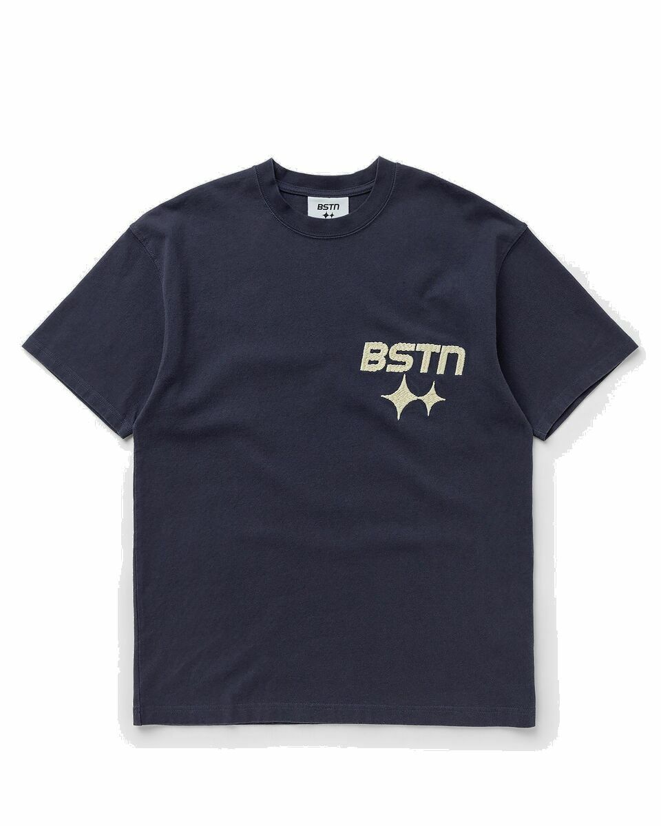 Photo: Bstn Brand Signature Stitching Logo Heavyweight Tee Blue - Mens - Shortsleeves