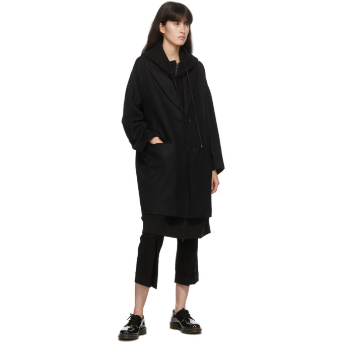 Regulation Yohji Yamamoto Black Wool Double-Layered Hooded Jacket