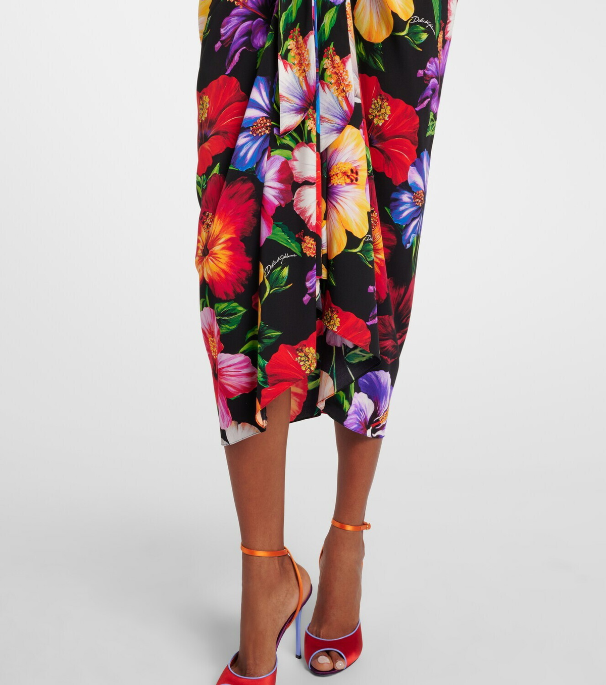 Dolce&Gabbana Draped floral silk-blend midi skirt