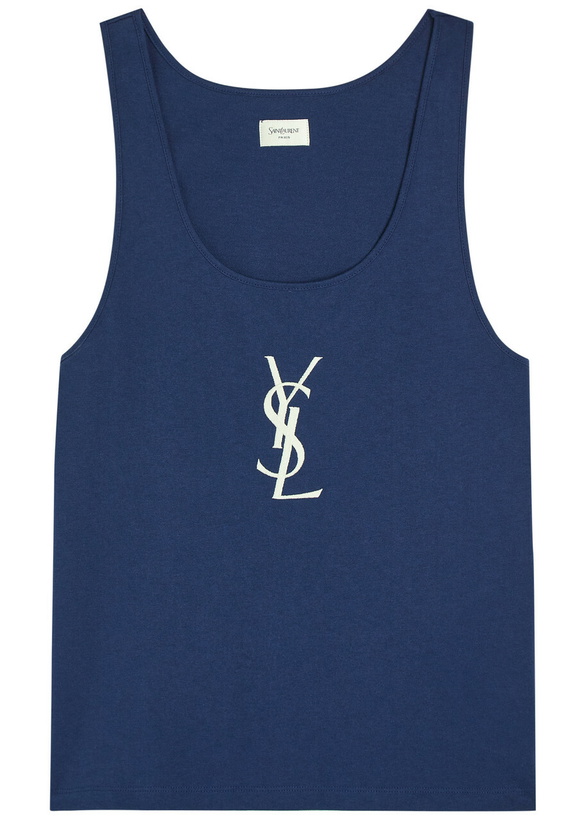 Photo: Saint Laurent Logo-embroidered Cotton Vest Blue