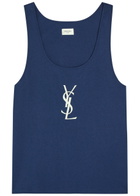 Saint Laurent Logo-embroidered Cotton Vest Blue