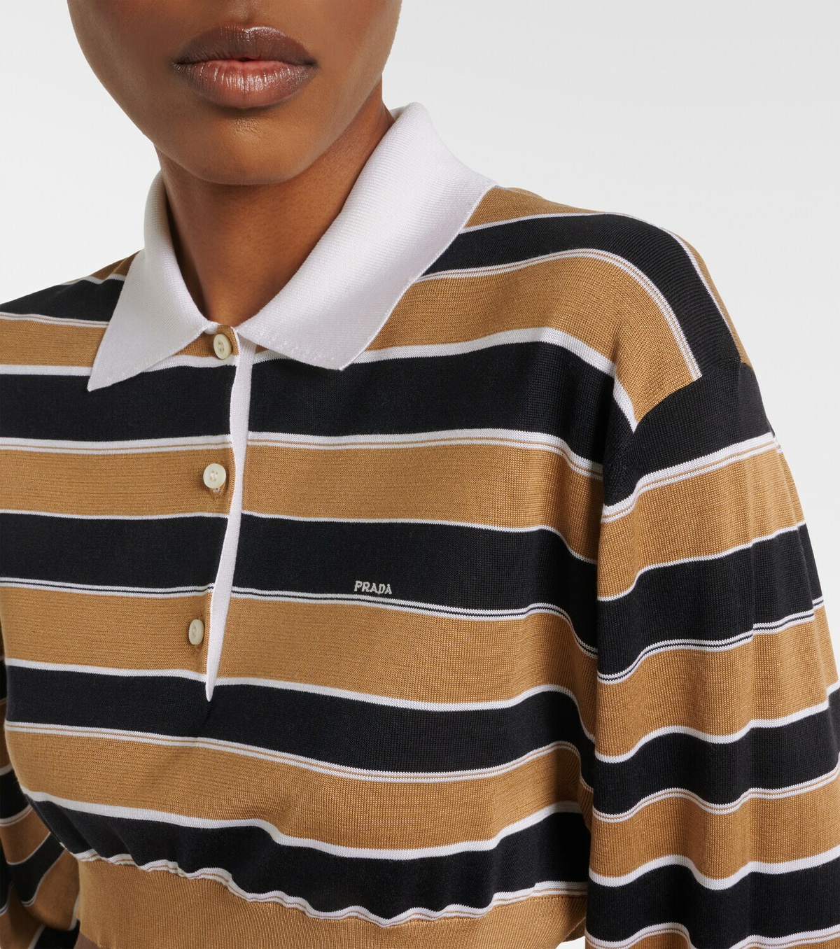 Prada Striped cropped silk polo shirt