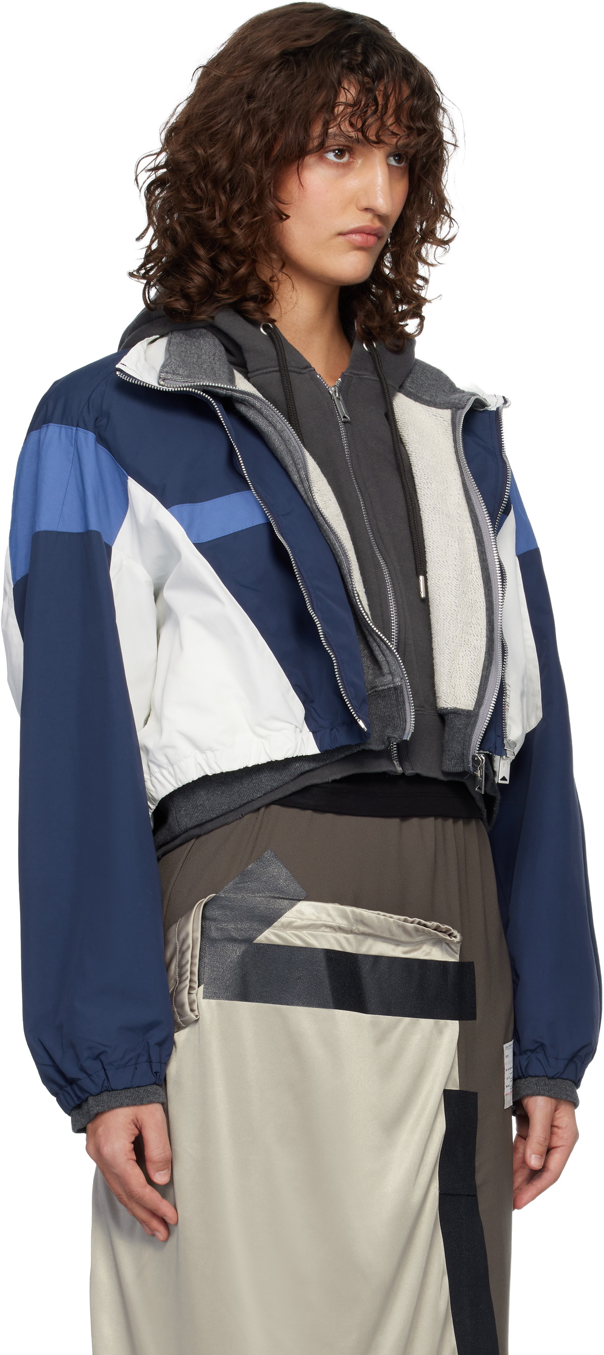 Maison MIHARA YASUHIRO Gray & Navy Triple Layered Nylon Zip-Up Jacket