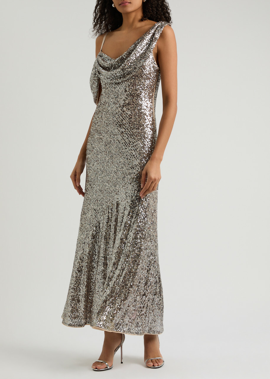 curve glitter dress La Femme Long Sleeve Sequin Plus Size Dress with Slit - Black