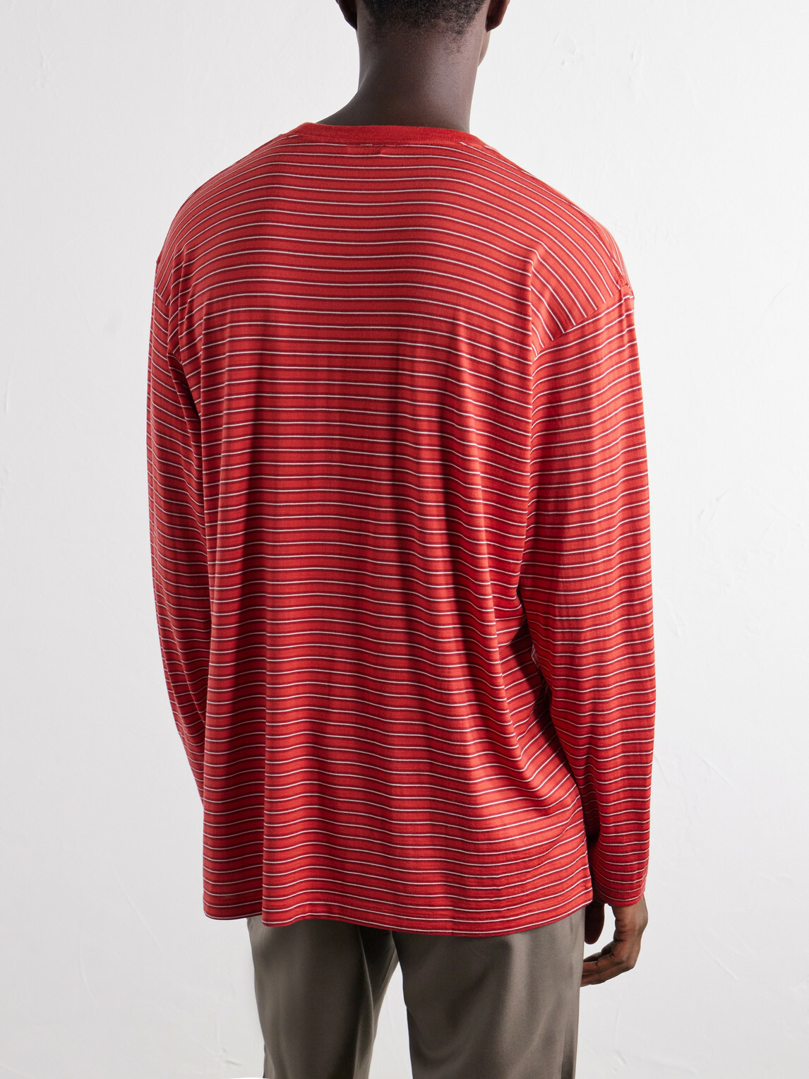 Auralee - Striped Wool-Jersey T-Shirt - Red