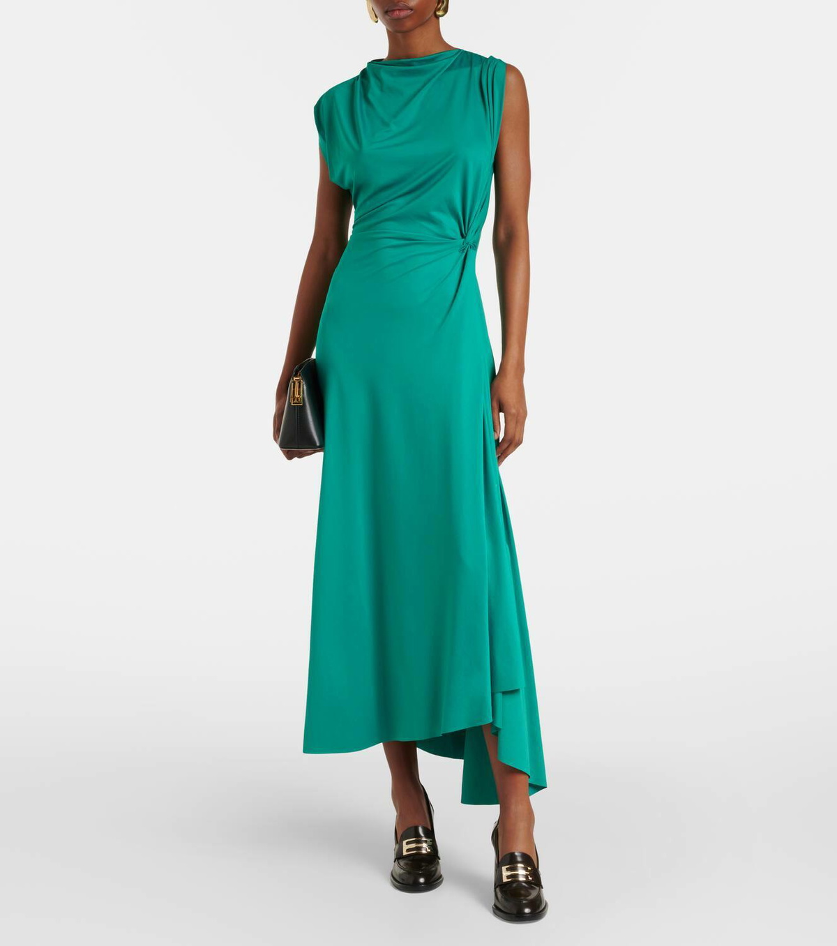 Victoria Beckham Asymmetric gathered jersey midi dress Victoria Beckham Victoria Beckham Asymmetric gathered jersey midi dress Victoria Beckham