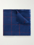 Anderson & Sheppard - Frayed Checked Cashmere-Twill Pocket Square - Blue