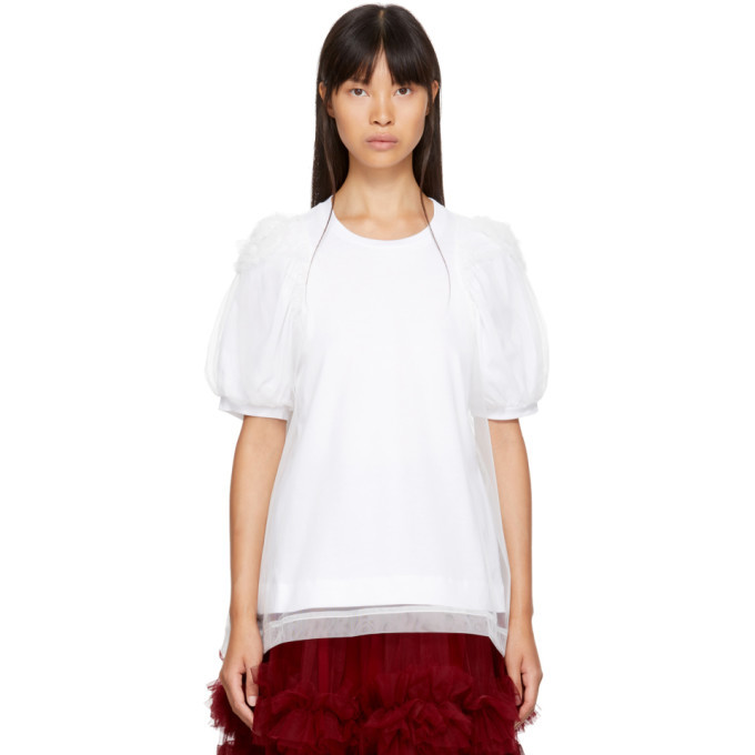 Simone Rocha White Layered Ruched Tulle T-Shirt Simone Rocha