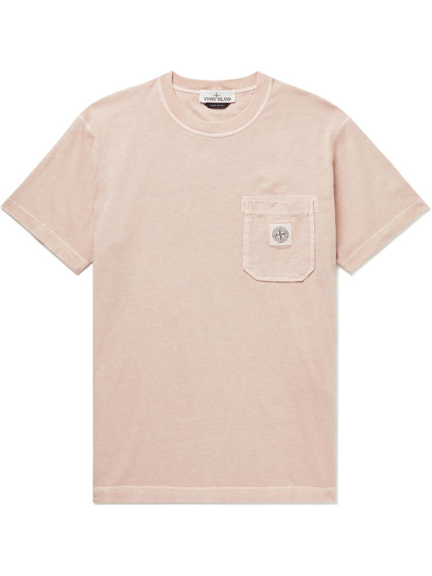 Photo: Stone Island - Logo-Appliquéd Garment-Dyed Cotton-Jersey T-Shirt - Neutrals