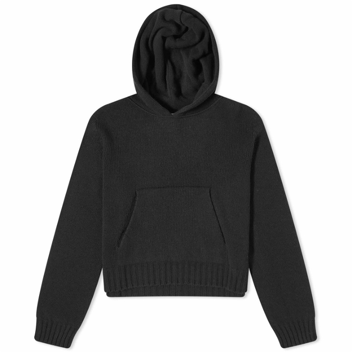 Photo: Palm Angels Women's Curved Logo Knit Hoodie in Black