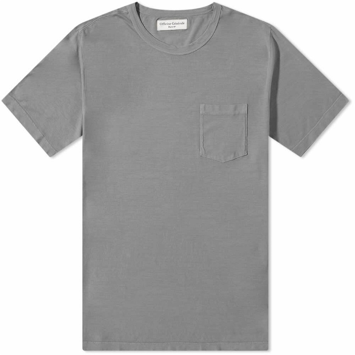 Photo: Officine Generale Men's Officine Générale Pigment Dyed Pocket T-Shirt in Smoked Pearl