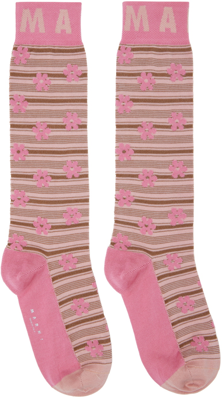 Marni Pink Flower Jacquard Socks
