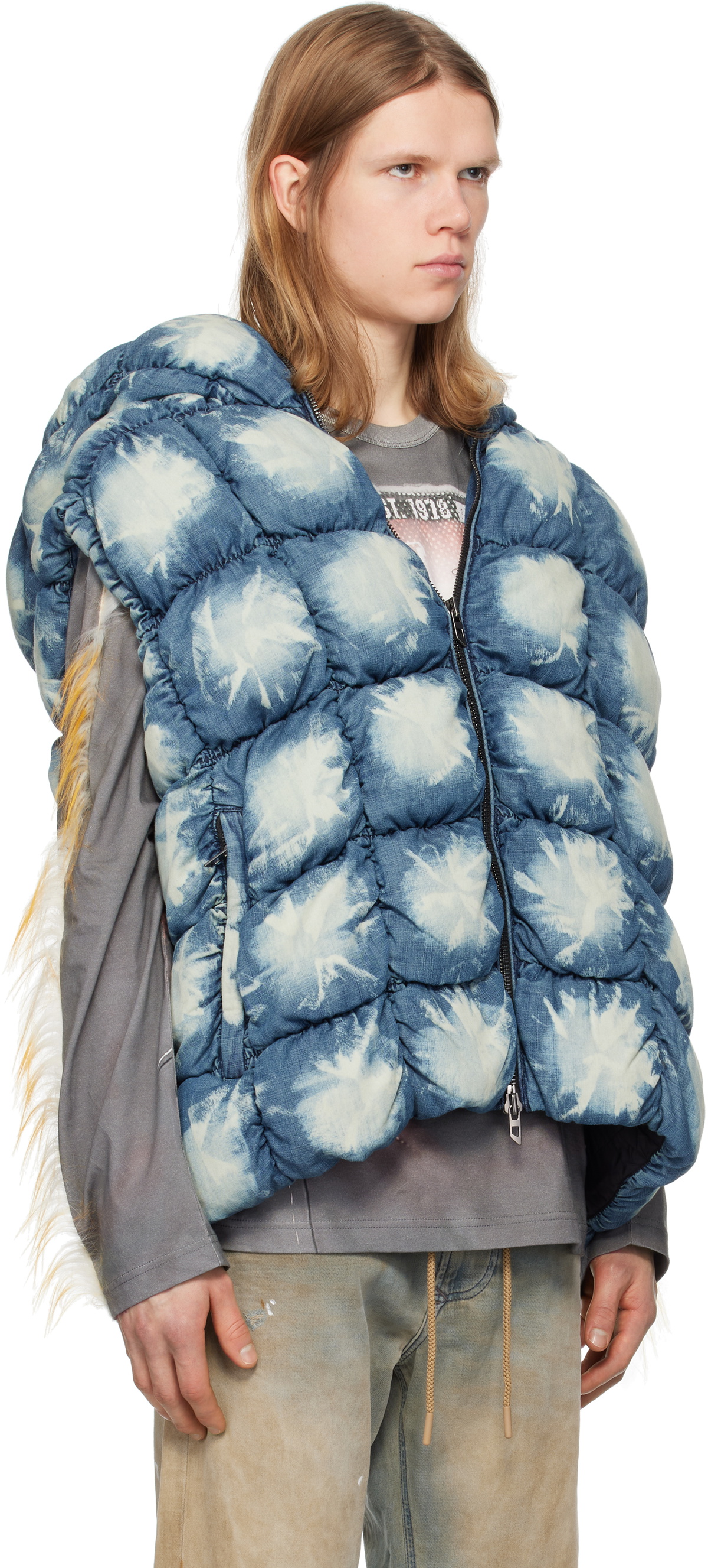 トップス DIESEL 22AW Puffer DOWN Vest Diesel Hooded puffer vest in faded denim - Winter Jackets Womens