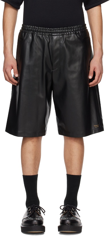 Photo: UNDERCOVER Black Drawstrings Faux-Leather Shorts