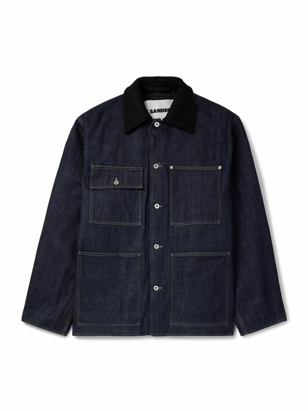 Photo: Jil Sander - Oversized Wool Felt-Trimmed Denim Jacket - Blue