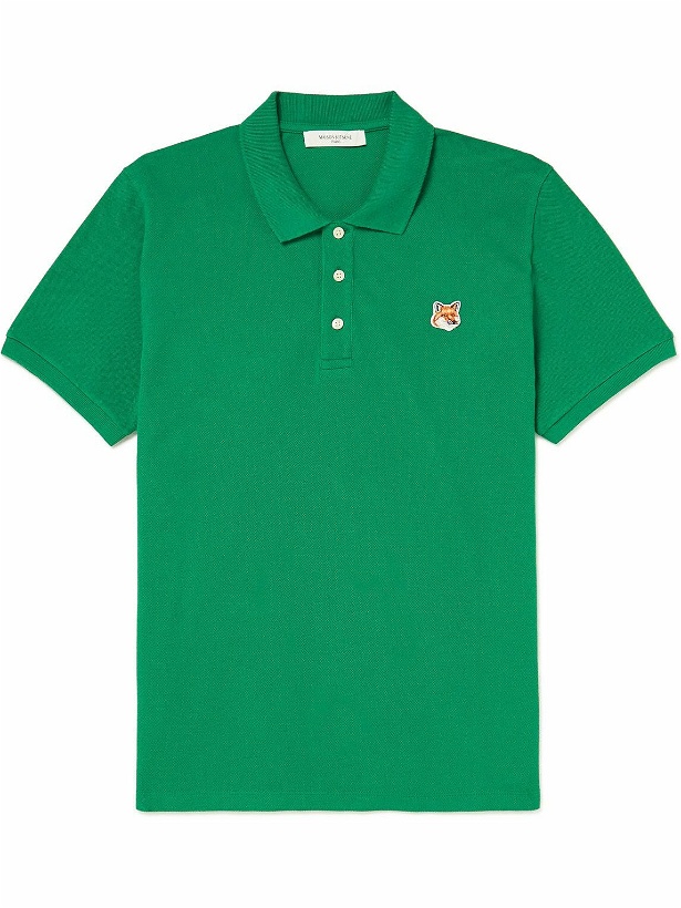 Photo: Maison Kitsuné - Logo-Appliquéd Cotton-Piqué Polo Shirt - Green