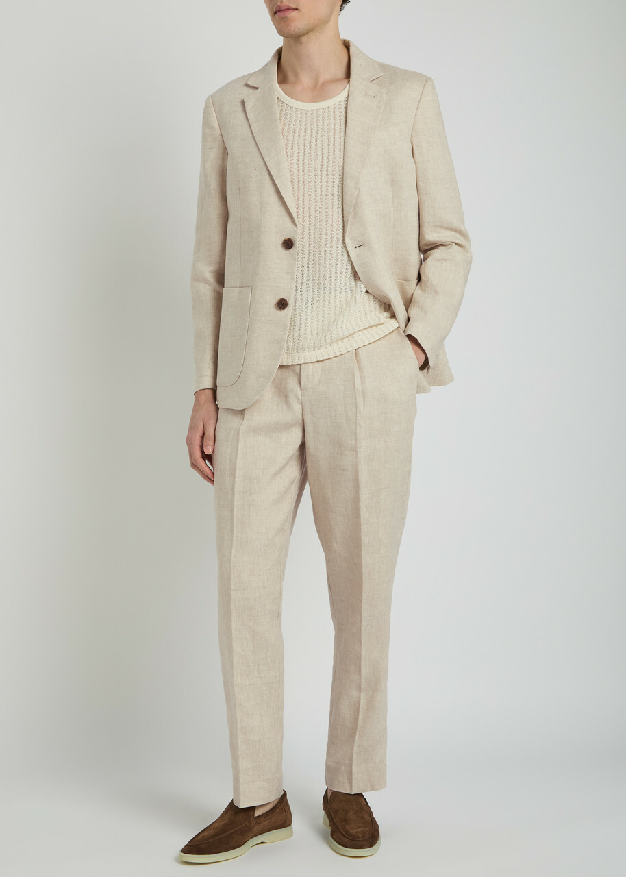 Wax London Aubyn Tapered-leg Linen Trousers Beige