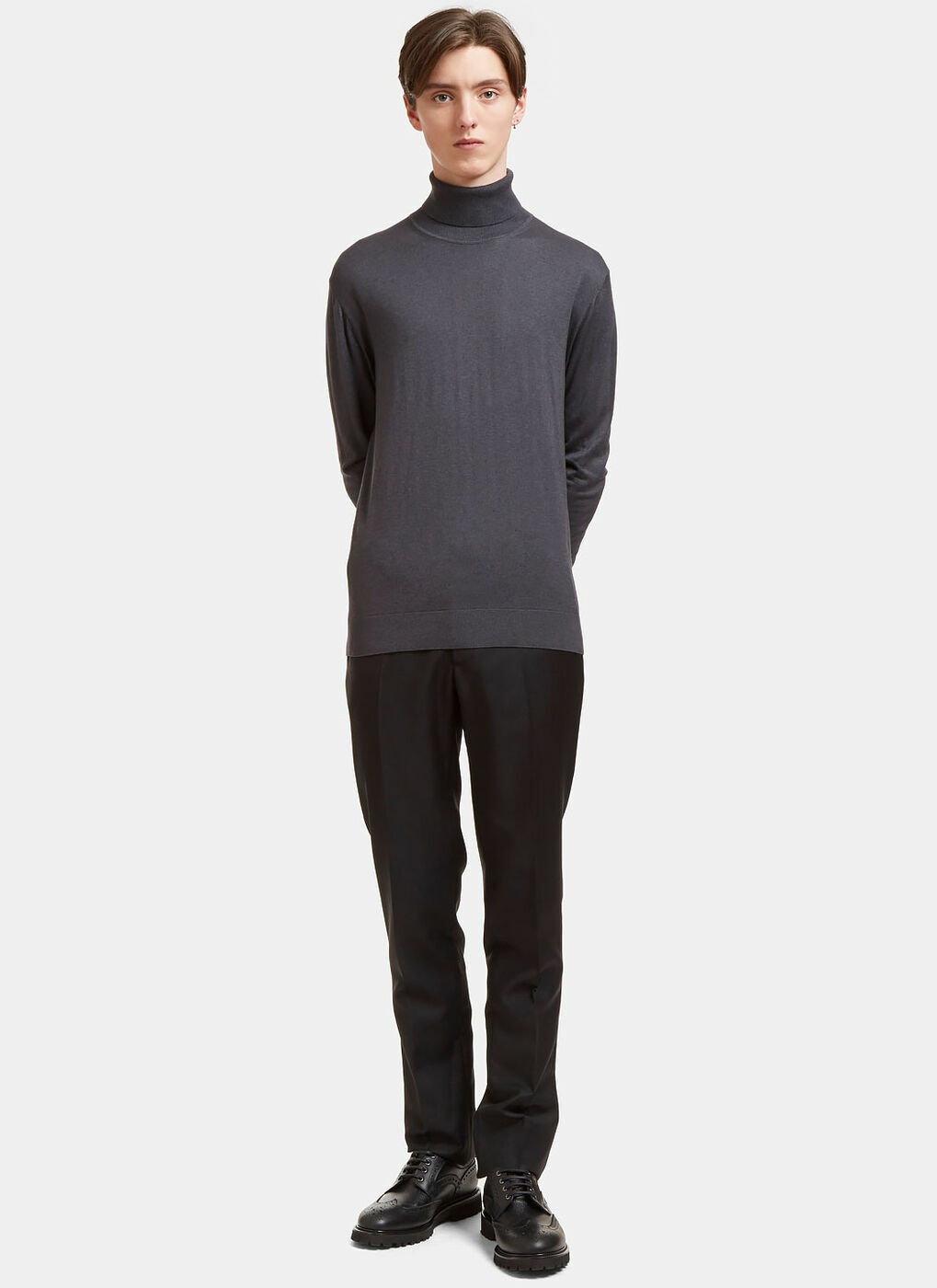 Aiezen Ribbed Roll Neck Sweater male Grey