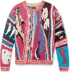 KAPITAL - Distressed Intarsia Cotton Sweater - Men - Multi