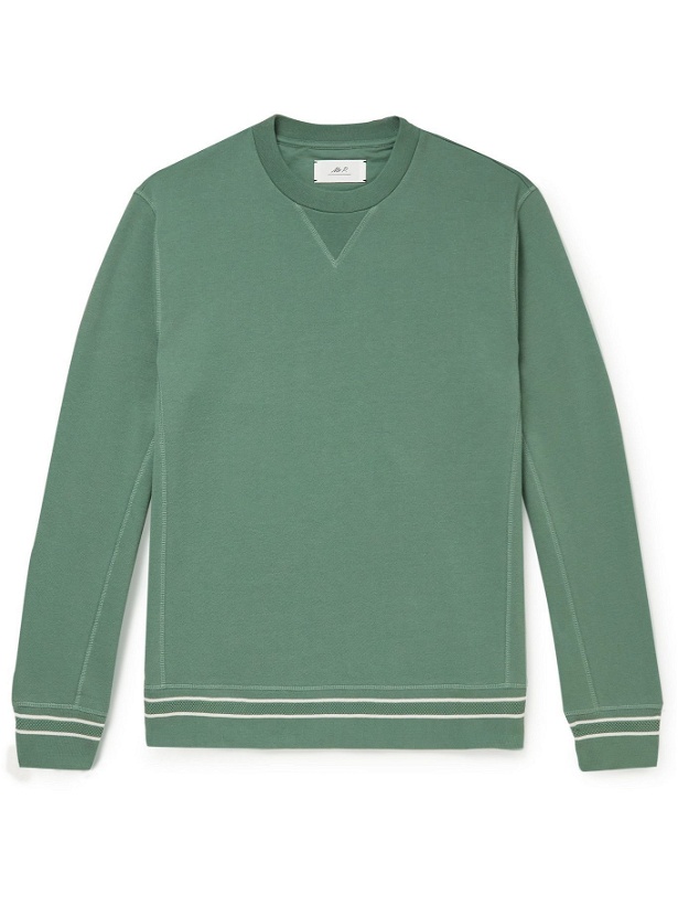 Photo: MR P. - Contrast-Tipped Loopback Organic Cotton-Jersey Sweatshirt - Green