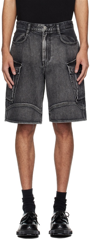Photo: Solid Homme Black Faded Denim Shorts