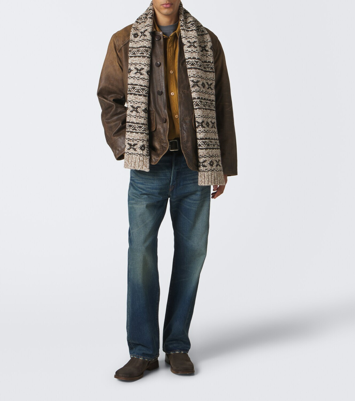 RRL Corduroy-trimmed leather jacket