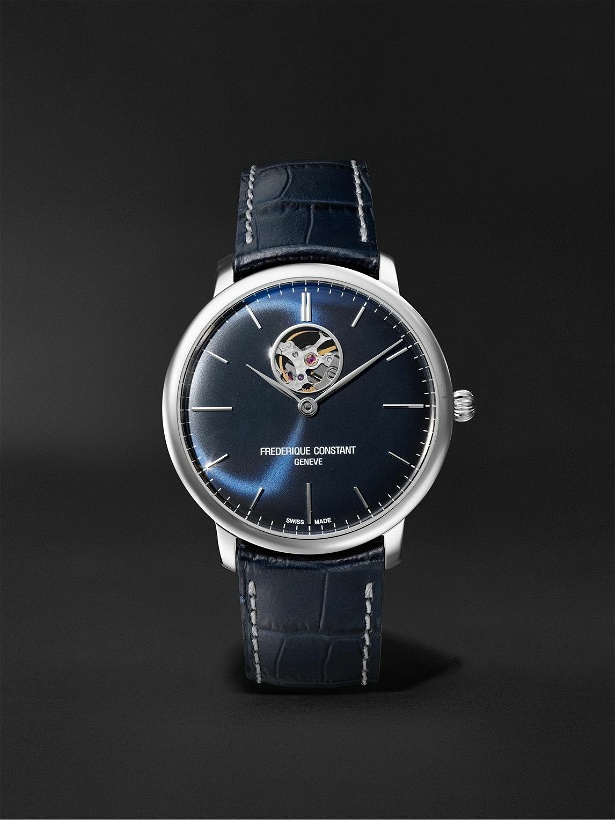 Photo: Frederique Constant - Slimline Heart Beat Automatic 40mm Stainless Steel and Croc-Effect Leather Watch, Ref. No. FC-312N4S6 - Blue