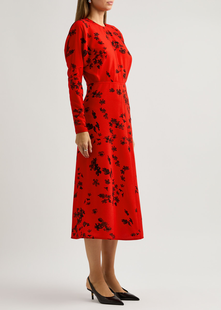 Victoria Beckham Floral-print Midi Dress Black Red Victoria Beckham