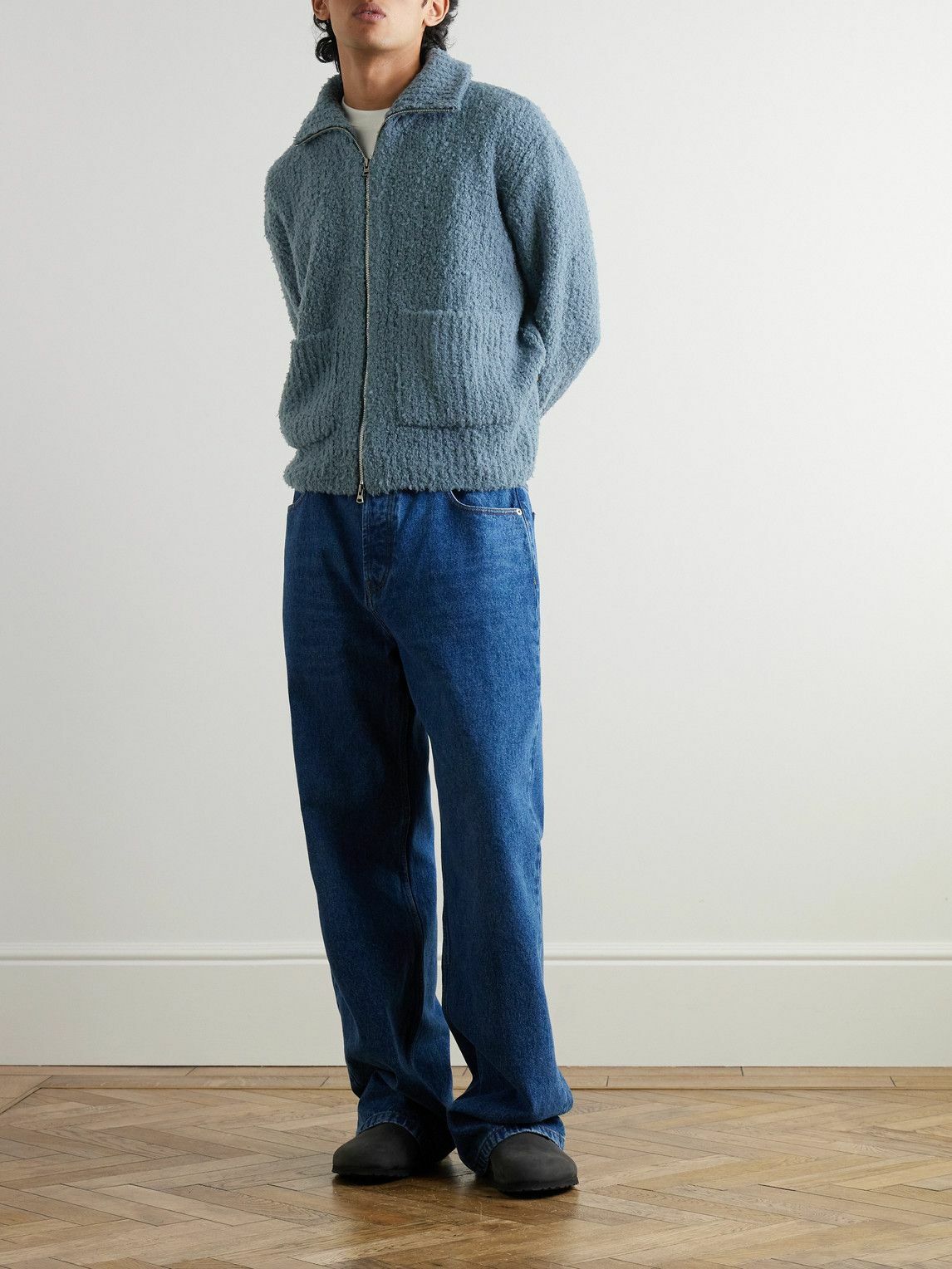 LE 17 SEPTEMBRE - Wool-Blend Bouclé Zip-Up Cardigan - Blue