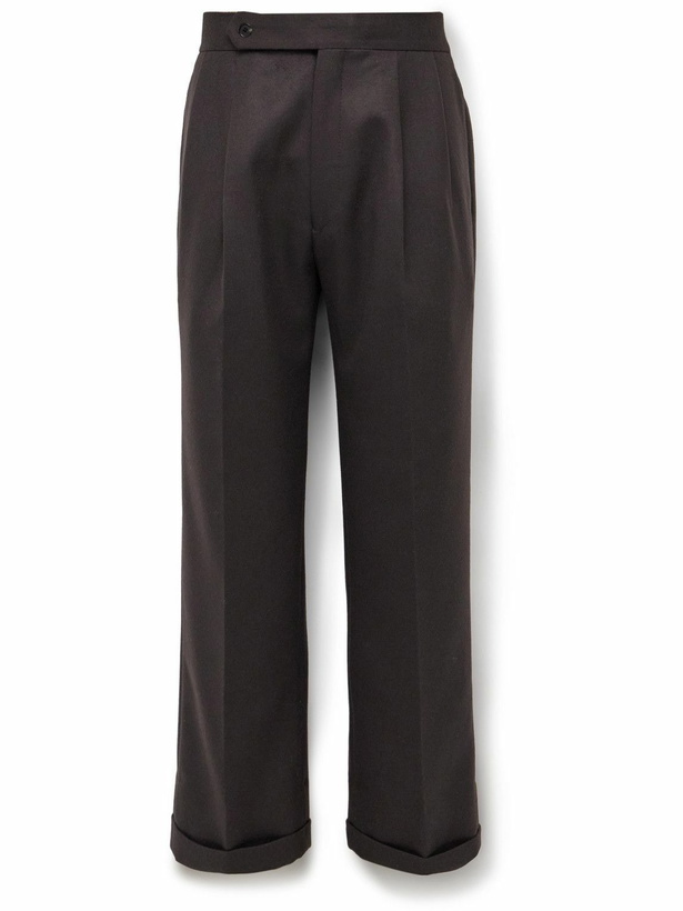 Photo: Kaptain Sunshine - Wide-Leg Cropped Pleated Wool-Twill Suit Trousers - Brown