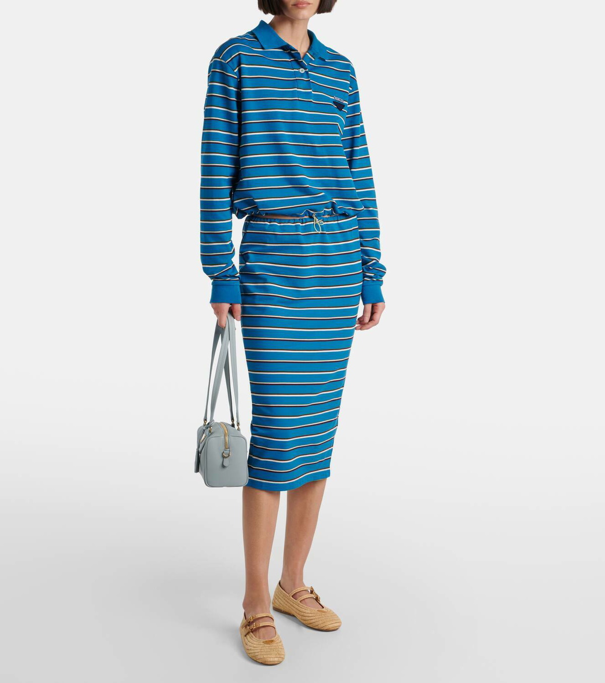 Prada Logo raffia-effect Mary Jane flats Prada