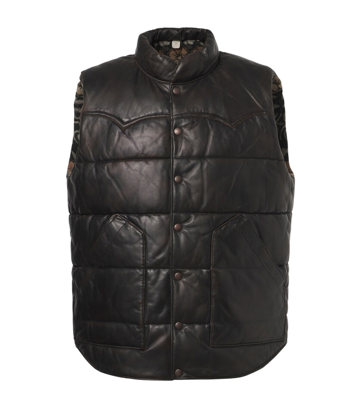 Photo: RRL Reversible leather and cotton puffer vest